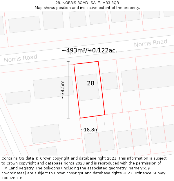 28, NORRIS ROAD, SALE, M33 3QR: Plot and title map