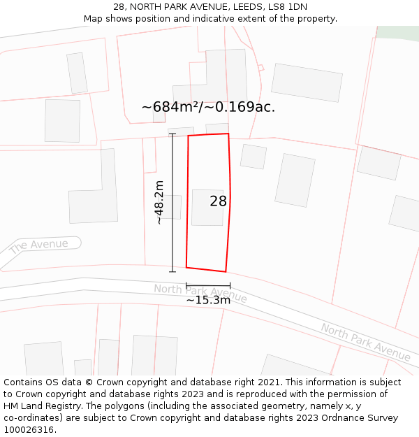 28, NORTH PARK AVENUE, LEEDS, LS8 1DN: Plot and title map