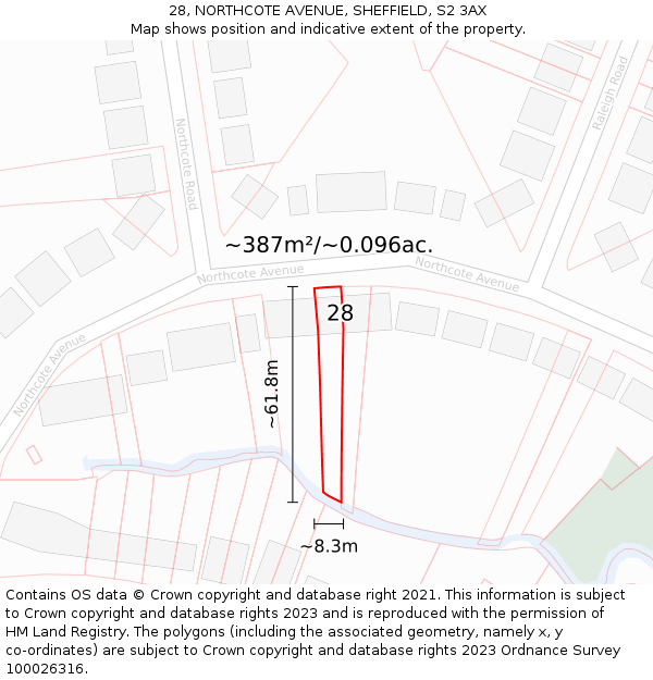 28, NORTHCOTE AVENUE, SHEFFIELD, S2 3AX: Plot and title map