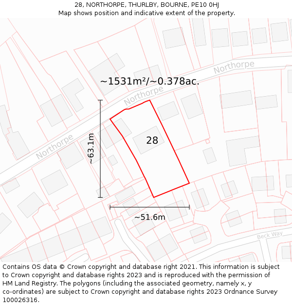 28, NORTHORPE, THURLBY, BOURNE, PE10 0HJ: Plot and title map