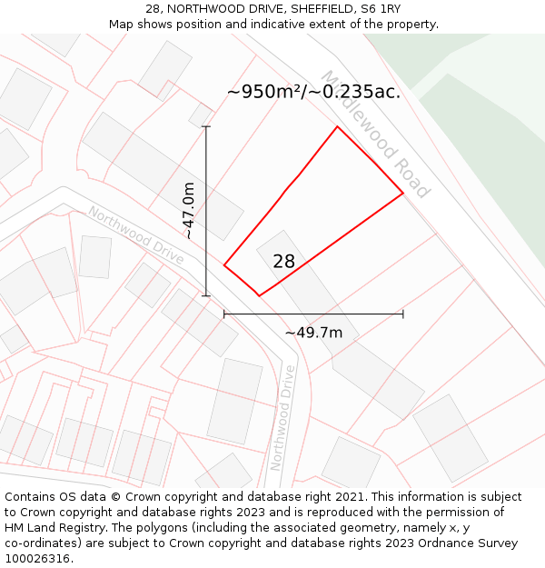 28, NORTHWOOD DRIVE, SHEFFIELD, S6 1RY: Plot and title map