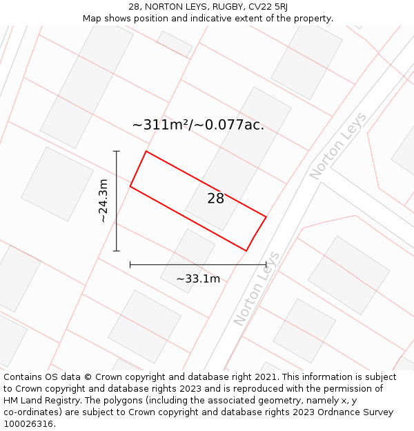 28, NORTON LEYS, RUGBY, CV22 5RJ: Plot and title map