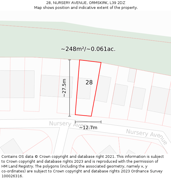 28, NURSERY AVENUE, ORMSKIRK, L39 2DZ: Plot and title map