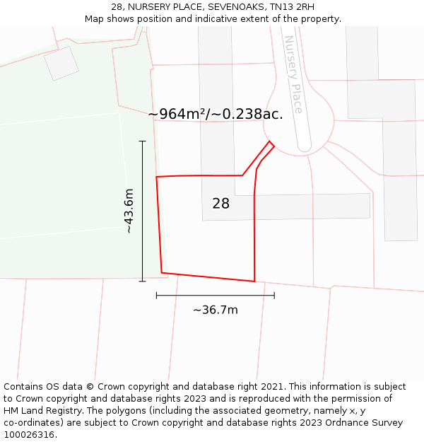 28, NURSERY PLACE, SEVENOAKS, TN13 2RH: Plot and title map