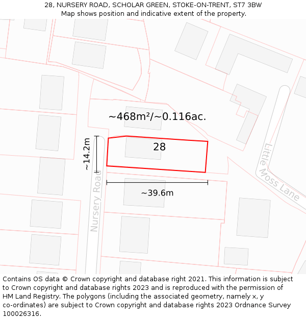 28, NURSERY ROAD, SCHOLAR GREEN, STOKE-ON-TRENT, ST7 3BW: Plot and title map