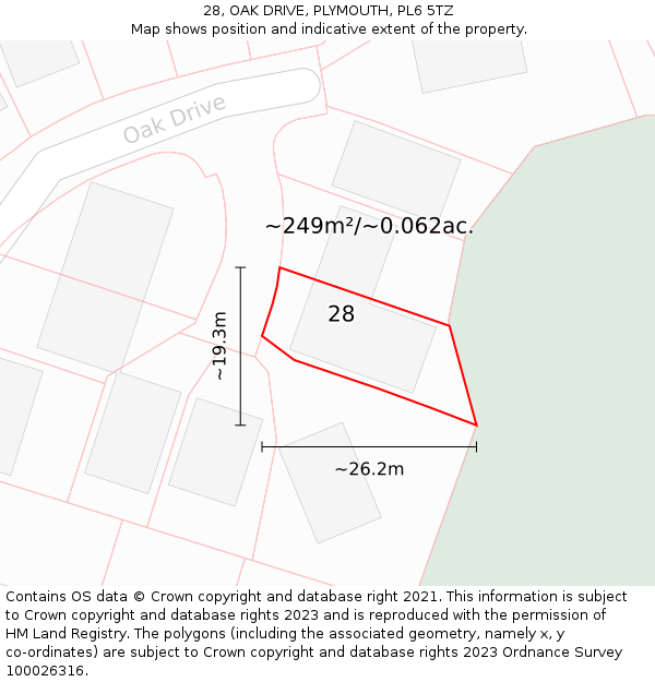 28, OAK DRIVE, PLYMOUTH, PL6 5TZ: Plot and title map