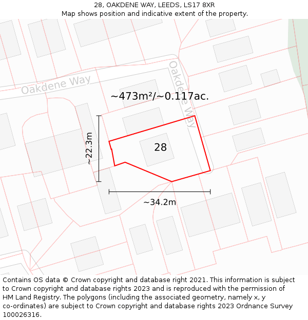 28, OAKDENE WAY, LEEDS, LS17 8XR: Plot and title map