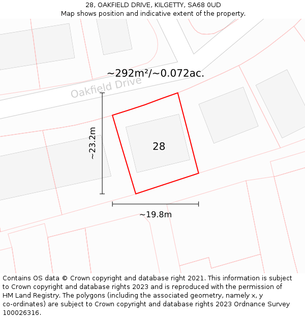 28, OAKFIELD DRIVE, KILGETTY, SA68 0UD: Plot and title map