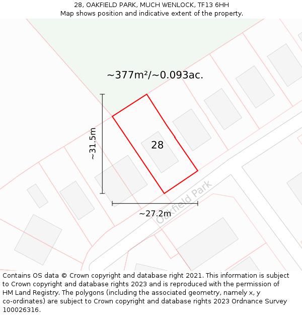 28, OAKFIELD PARK, MUCH WENLOCK, TF13 6HH: Plot and title map