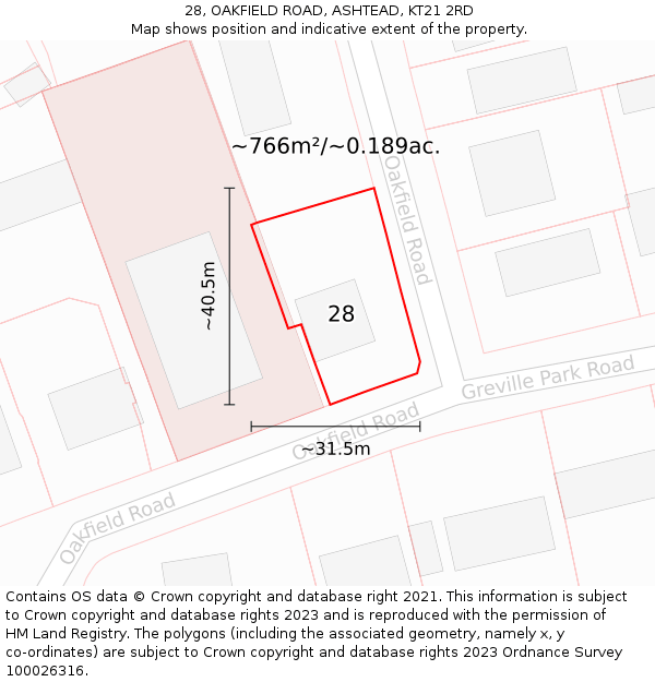 28, OAKFIELD ROAD, ASHTEAD, KT21 2RD: Plot and title map