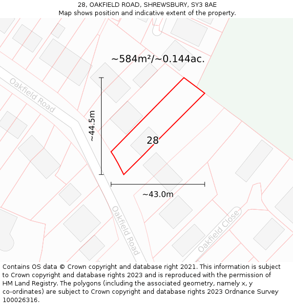 28, OAKFIELD ROAD, SHREWSBURY, SY3 8AE: Plot and title map