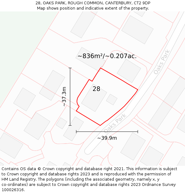 28, OAKS PARK, ROUGH COMMON, CANTERBURY, CT2 9DP: Plot and title map