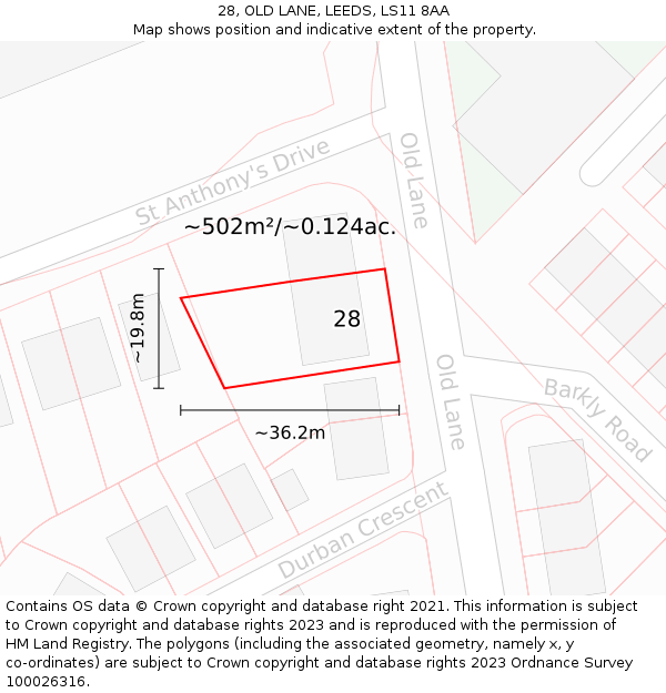 28, OLD LANE, LEEDS, LS11 8AA: Plot and title map