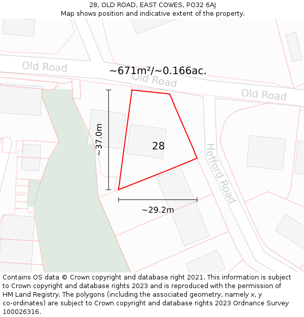 28, OLD ROAD, EAST COWES, PO32 6AJ: Plot and title map