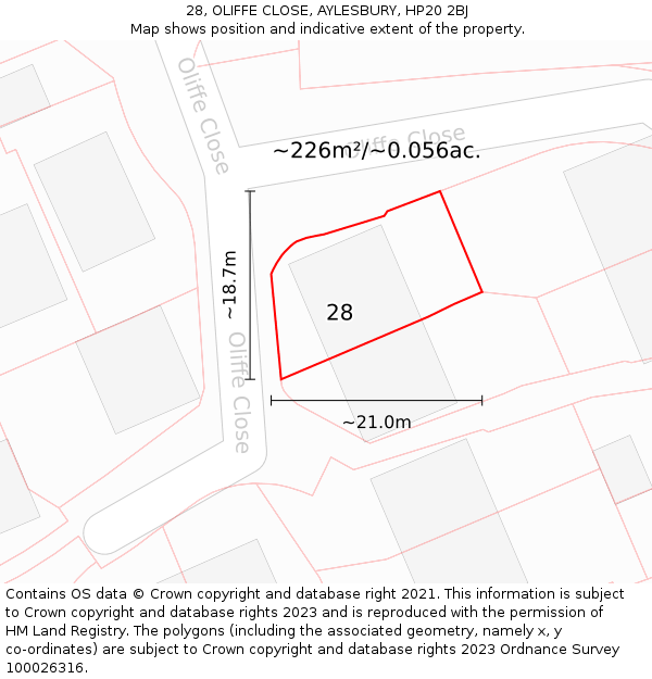 28, OLIFFE CLOSE, AYLESBURY, HP20 2BJ: Plot and title map