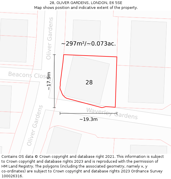 28, OLIVER GARDENS, LONDON, E6 5SE: Plot and title map