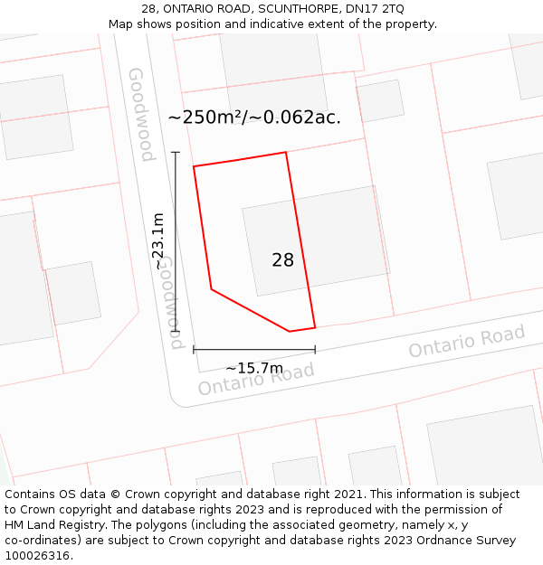 28, ONTARIO ROAD, SCUNTHORPE, DN17 2TQ: Plot and title map