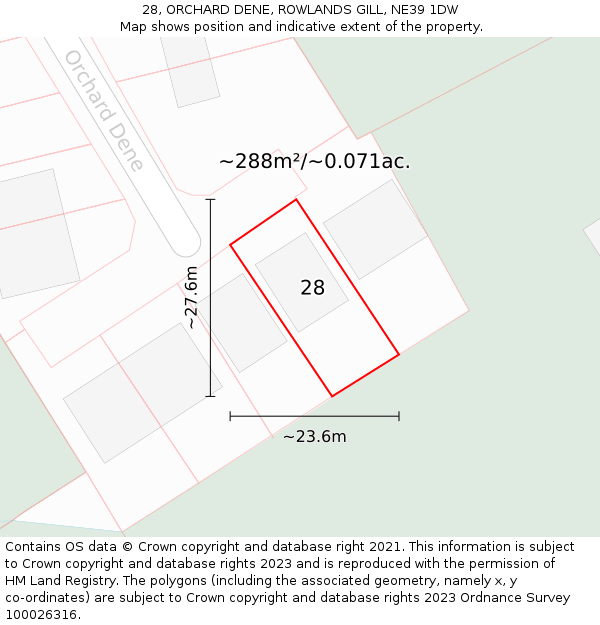 28, ORCHARD DENE, ROWLANDS GILL, NE39 1DW: Plot and title map