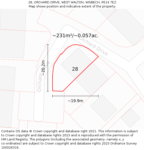 28, ORCHARD DRIVE, WEST WALTON, WISBECH, PE14 7EZ: Plot and title map