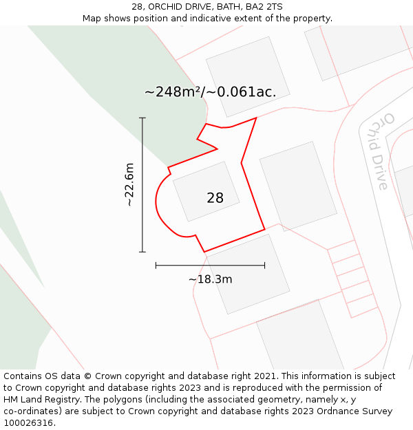 28, ORCHID DRIVE, BATH, BA2 2TS: Plot and title map