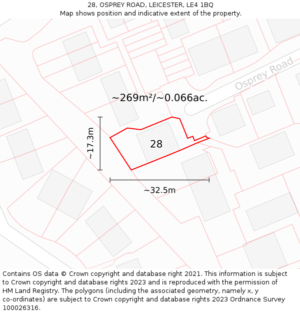 28, OSPREY ROAD, LEICESTER, LE4 1BQ: Plot and title map