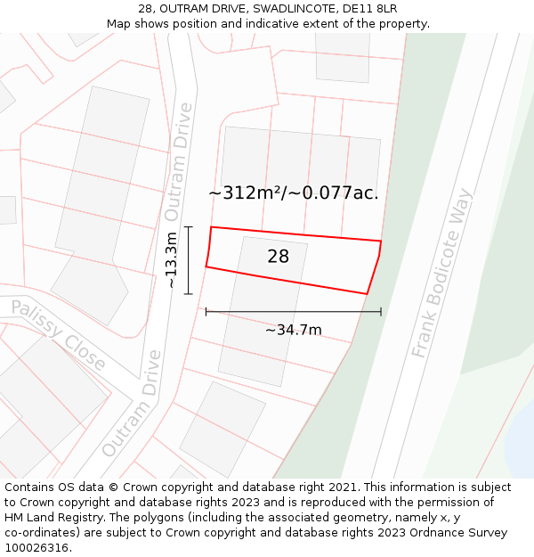 28, OUTRAM DRIVE, SWADLINCOTE, DE11 8LR: Plot and title map