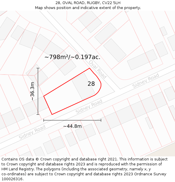 28, OVAL ROAD, RUGBY, CV22 5LH: Plot and title map