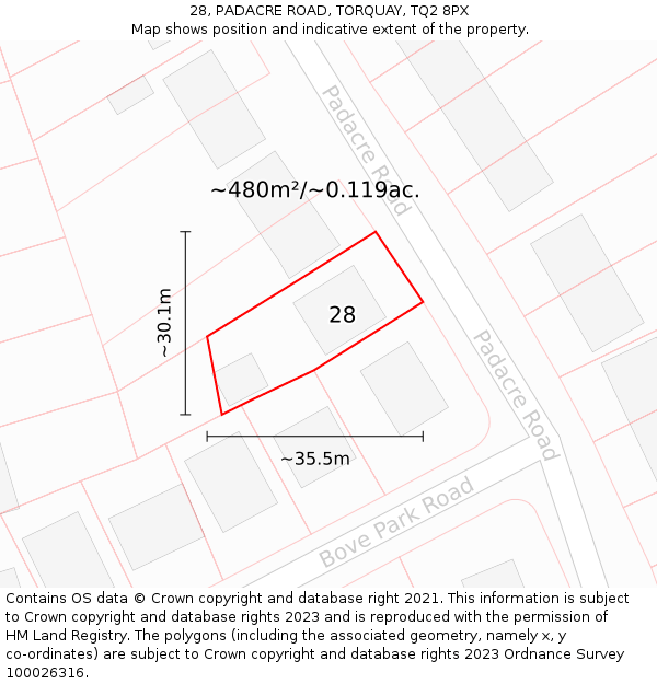 28, PADACRE ROAD, TORQUAY, TQ2 8PX: Plot and title map