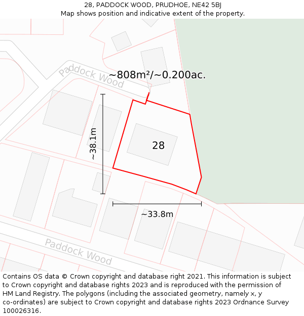 28, PADDOCK WOOD, PRUDHOE, NE42 5BJ: Plot and title map