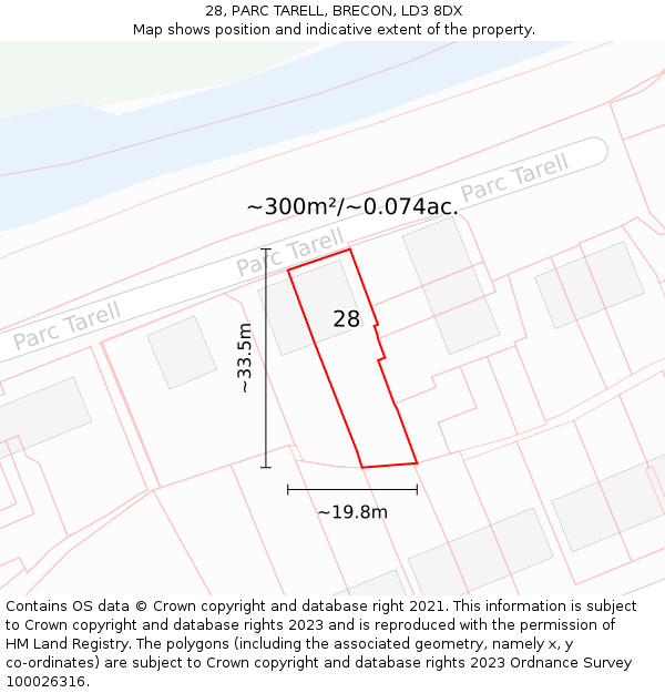 28, PARC TARELL, BRECON, LD3 8DX: Plot and title map