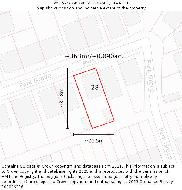 28, PARK GROVE, ABERDARE, CF44 8EL: Plot and title map