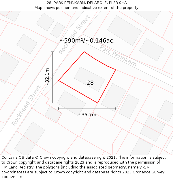 28, PARK PENNKARN, DELABOLE, PL33 9HA: Plot and title map