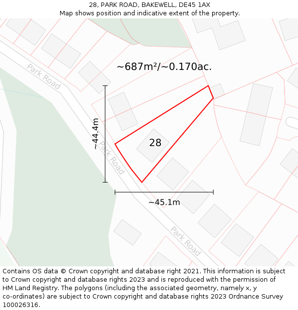 28, PARK ROAD, BAKEWELL, DE45 1AX: Plot and title map