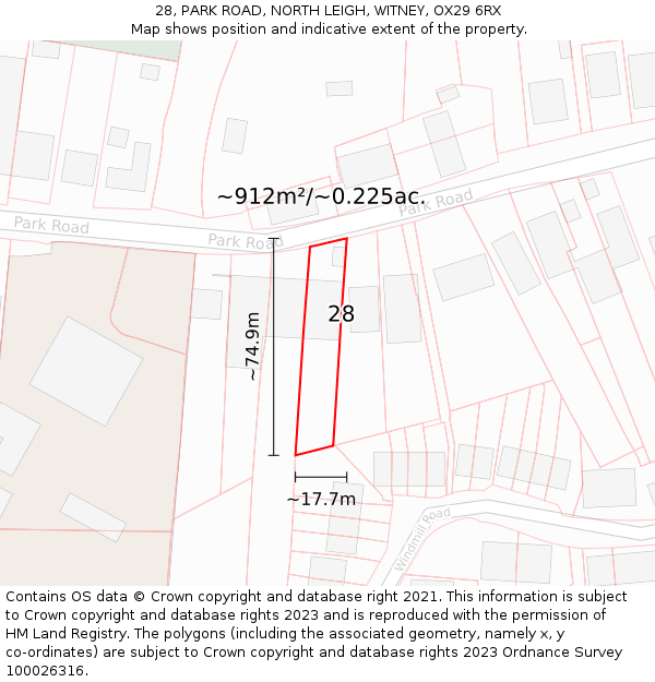 28, PARK ROAD, NORTH LEIGH, WITNEY, OX29 6RX: Plot and title map