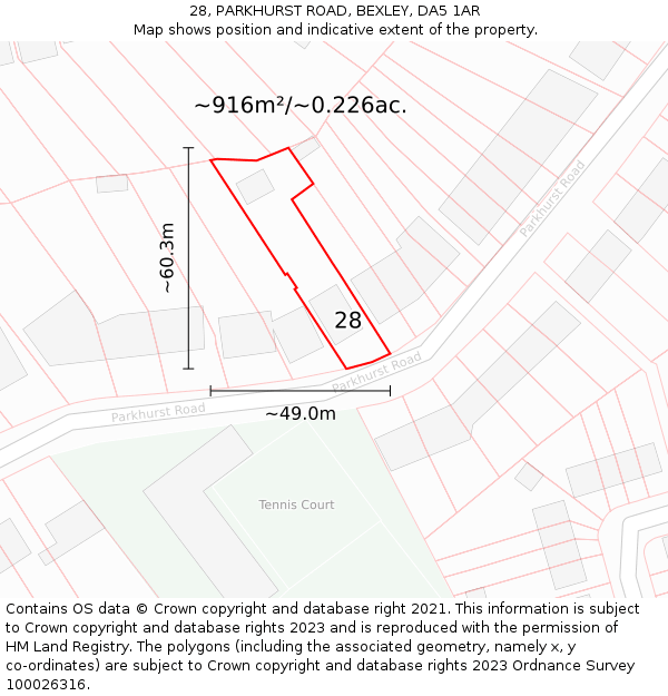 28, PARKHURST ROAD, BEXLEY, DA5 1AR: Plot and title map