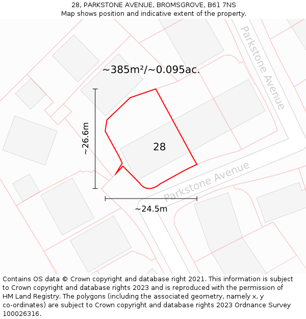 28, PARKSTONE AVENUE, BROMSGROVE, B61 7NS: Plot and title map