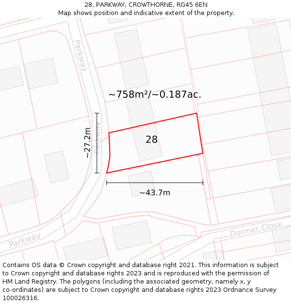 28, PARKWAY, CROWTHORNE, RG45 6EN: Plot and title map