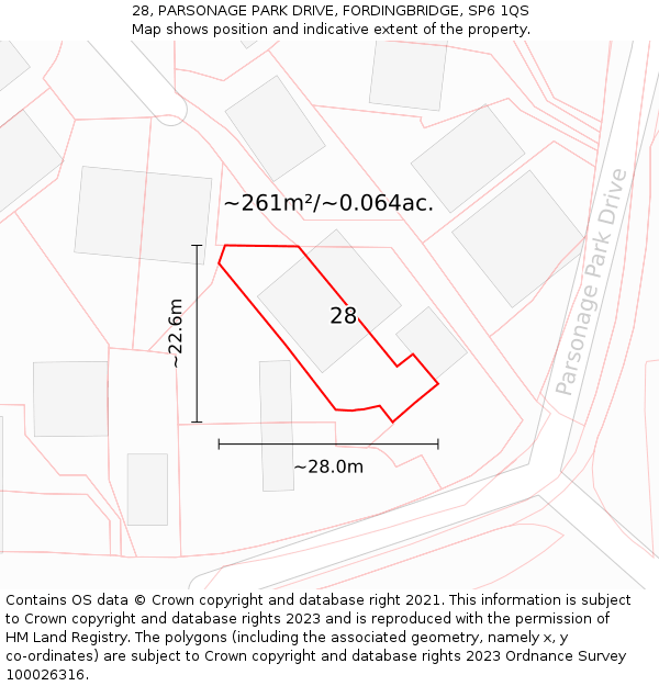28, PARSONAGE PARK DRIVE, FORDINGBRIDGE, SP6 1QS: Plot and title map