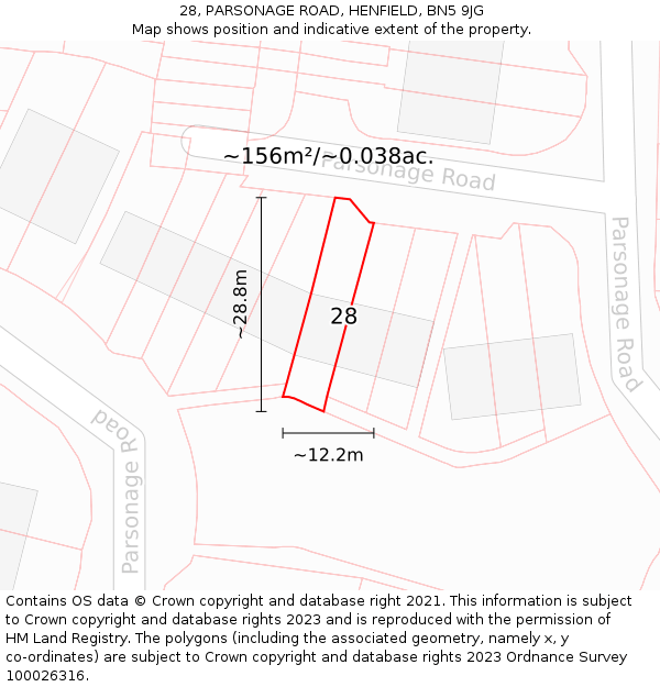 28, PARSONAGE ROAD, HENFIELD, BN5 9JG: Plot and title map