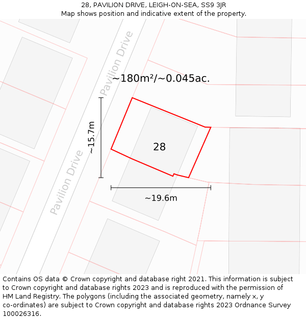 28, PAVILION DRIVE, LEIGH-ON-SEA, SS9 3JR: Plot and title map