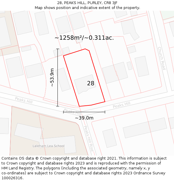 28, PEAKS HILL, PURLEY, CR8 3JF: Plot and title map