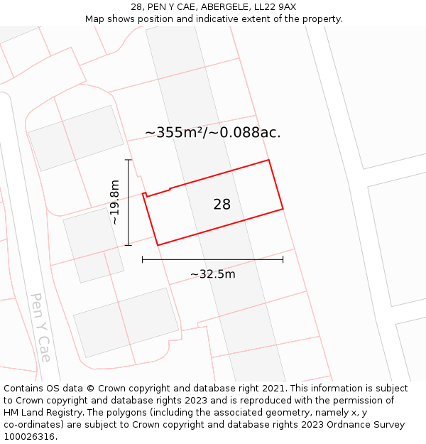 28, PEN Y CAE, ABERGELE, LL22 9AX: Plot and title map