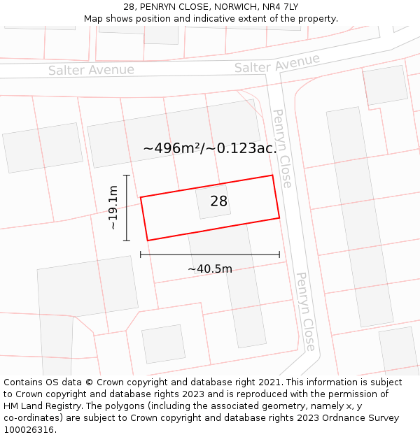 28, PENRYN CLOSE, NORWICH, NR4 7LY: Plot and title map