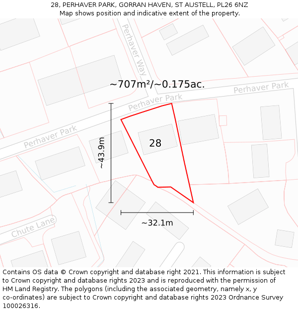 28, PERHAVER PARK, GORRAN HAVEN, ST AUSTELL, PL26 6NZ: Plot and title map