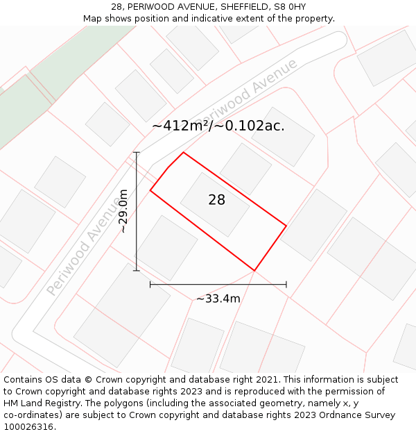 28, PERIWOOD AVENUE, SHEFFIELD, S8 0HY: Plot and title map
