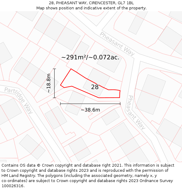 28, PHEASANT WAY, CIRENCESTER, GL7 1BL: Plot and title map