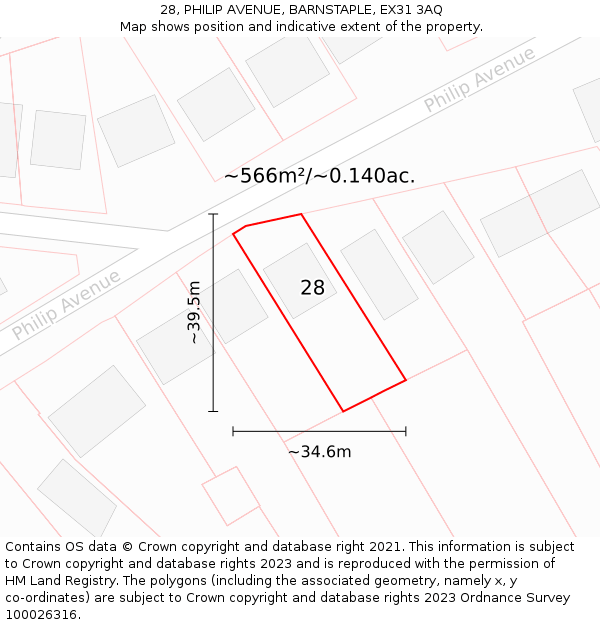 28, PHILIP AVENUE, BARNSTAPLE, EX31 3AQ: Plot and title map