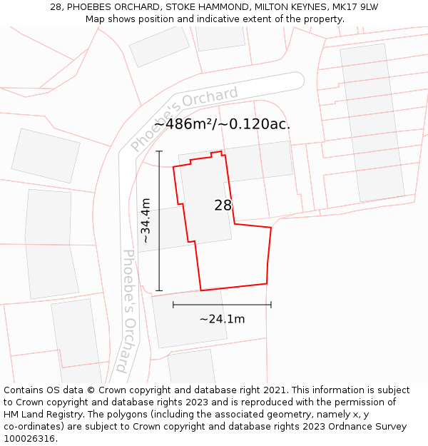 28, PHOEBES ORCHARD, STOKE HAMMOND, MILTON KEYNES, MK17 9LW: Plot and title map