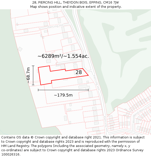 28, PIERCING HILL, THEYDON BOIS, EPPING, CM16 7JW: Plot and title map