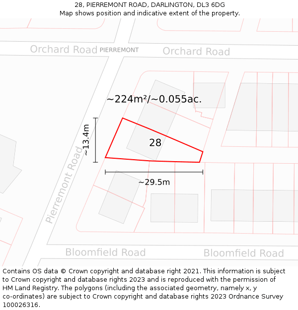 28, PIERREMONT ROAD, DARLINGTON, DL3 6DG: Plot and title map
